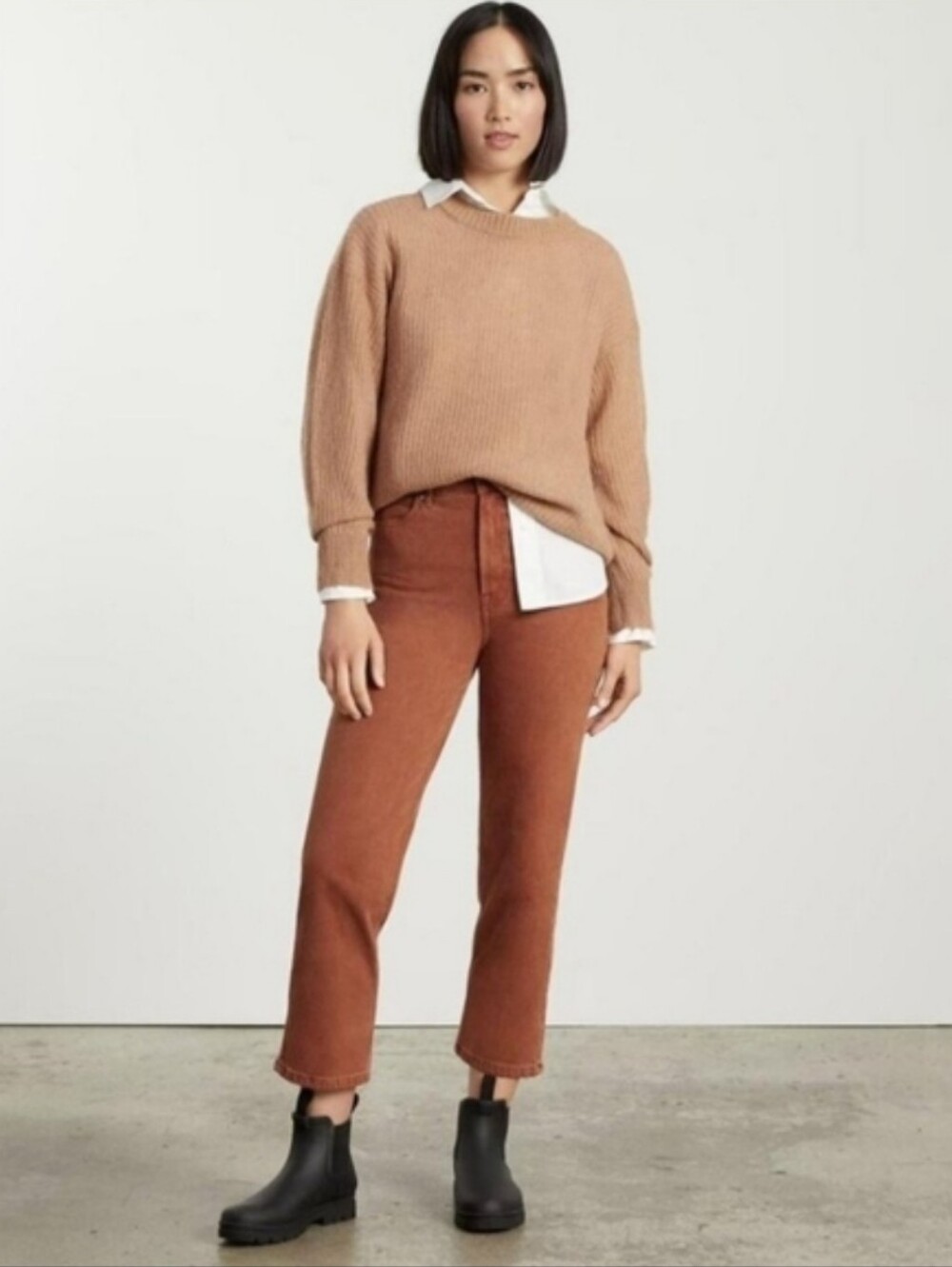 Everlane Organic Cotton High-Rise Curvy Ankle Jeans in Rust Brown 32 Regular